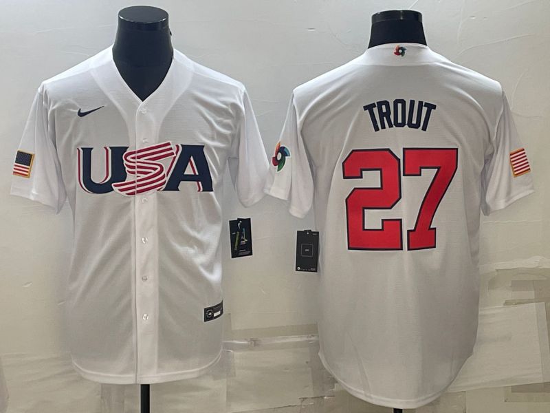 Men 2023 World Cub USA #27 Trout White Nike MLB Jersey9->more jerseys->MLB Jersey